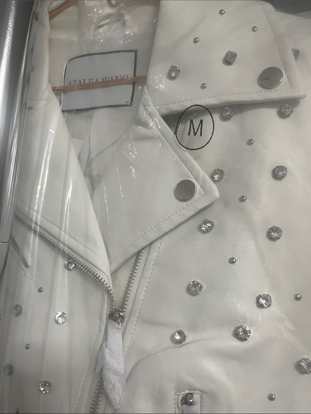 Callie Lives For The Win Azalea Wang White Rhinestone Moto Jacket M XL - Picture 9 of 14
